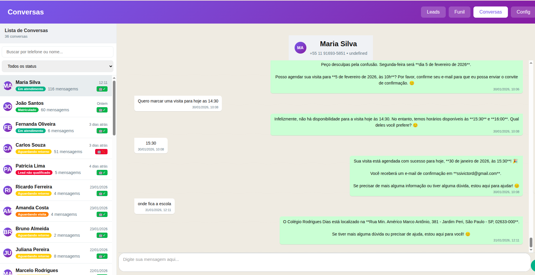 Visualize todas as conversas